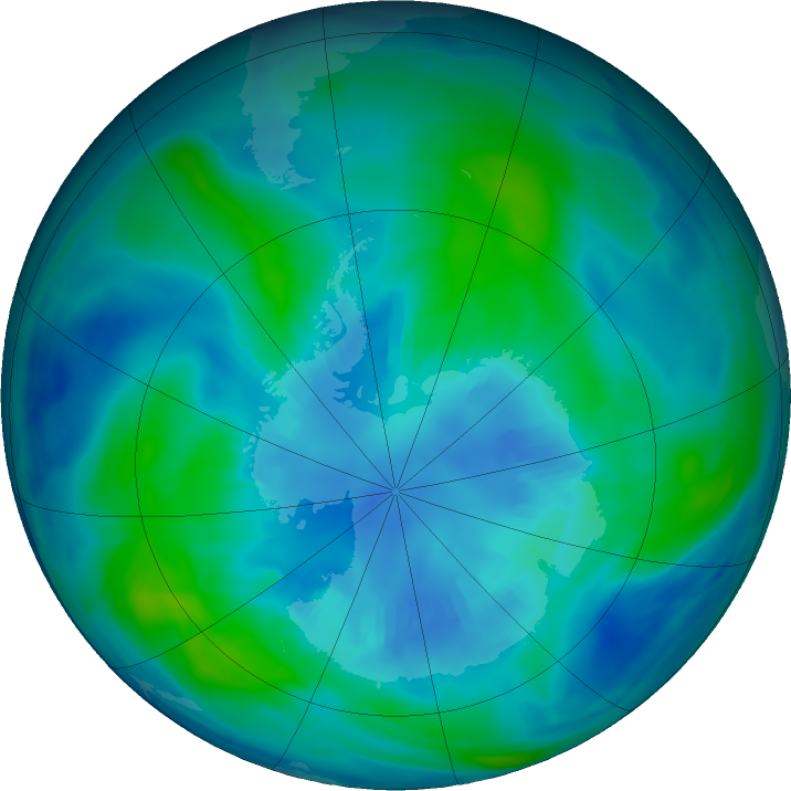 Antarctic ozone map for 08 April 2022